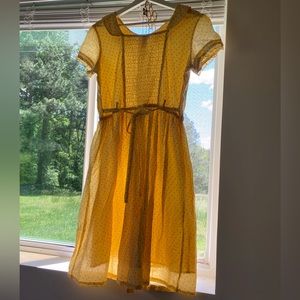 Downeast Women's Shirt Dress Yellow Gray Polka Dot Short Sleeve Collared XL